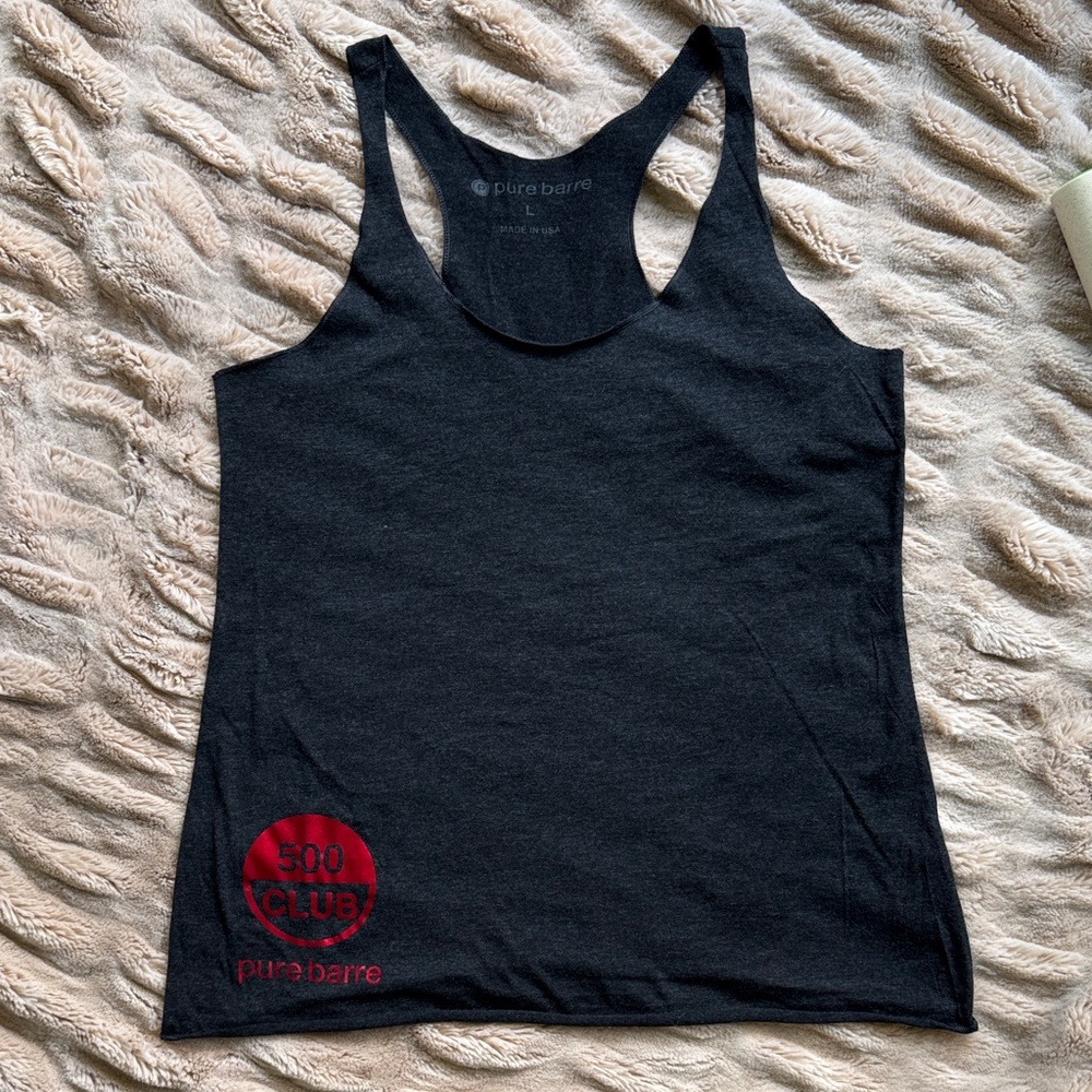 Pure Barre Black Racerback Tank with Red 500 Club Accent